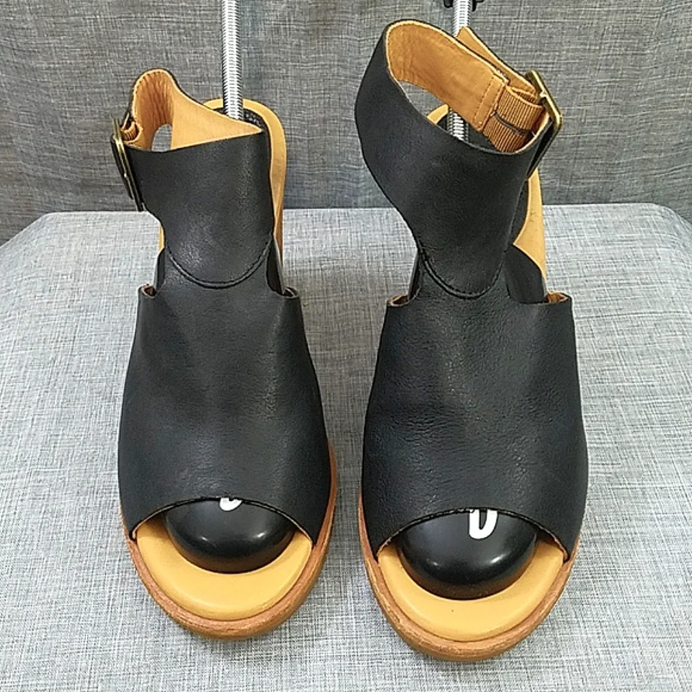 Kork-Ease Linden black leather block heel slingback sandal women's 9M